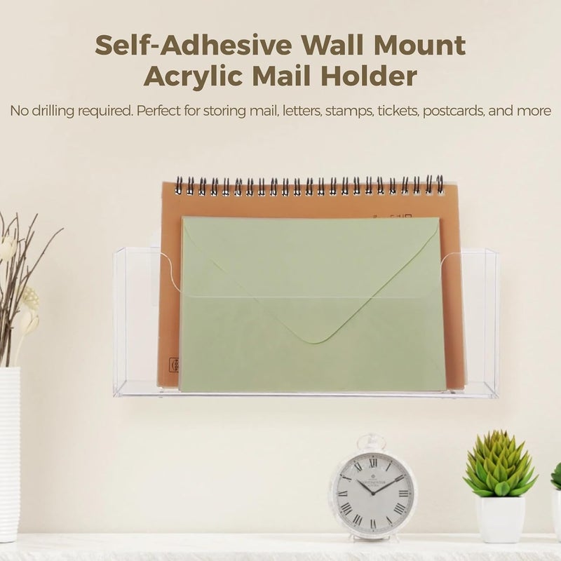 Homaisson Clear Acrylic Mail Holder Box for Desk or Wall Mount, Mail Organizer Countertop, Modern Wall Mounted or Tabletop Mailbox, Letter Storage Organizer Box (Clear-2PCS) - Image 2